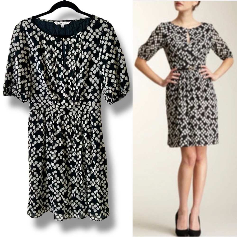 TRINA TURK St. Petersburg Dress Sheath Silk Black White Size 6